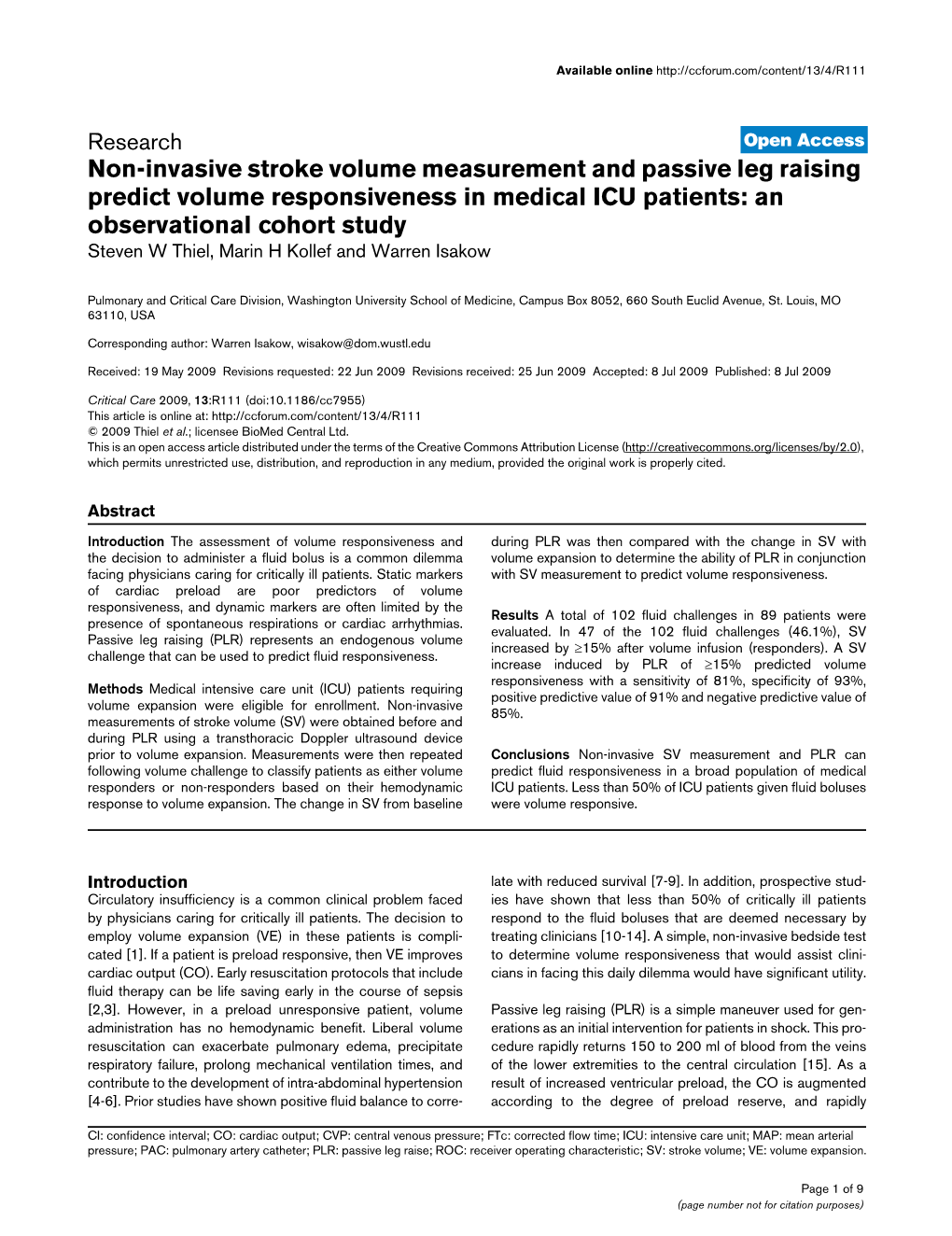 Non-Invasive Stroke Volume Measurement and Passive Leg