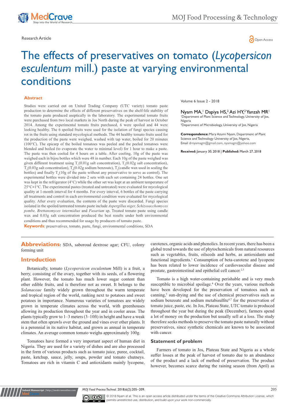 The Effects of Preservatives on Tomato(Lycopersicon