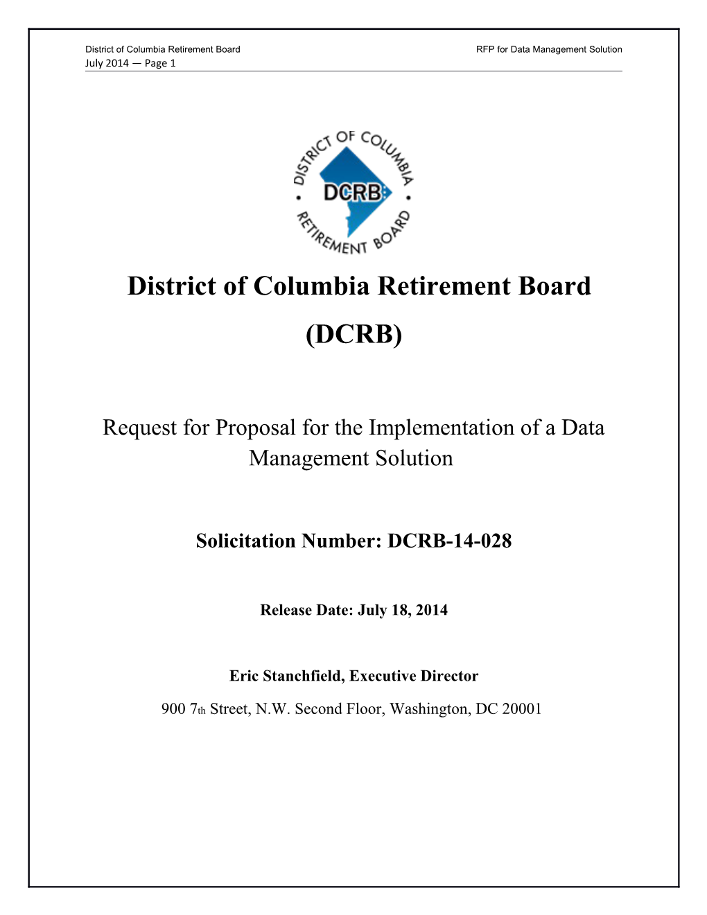 District of Columbia Retirement Board RFP for Data Management Solution