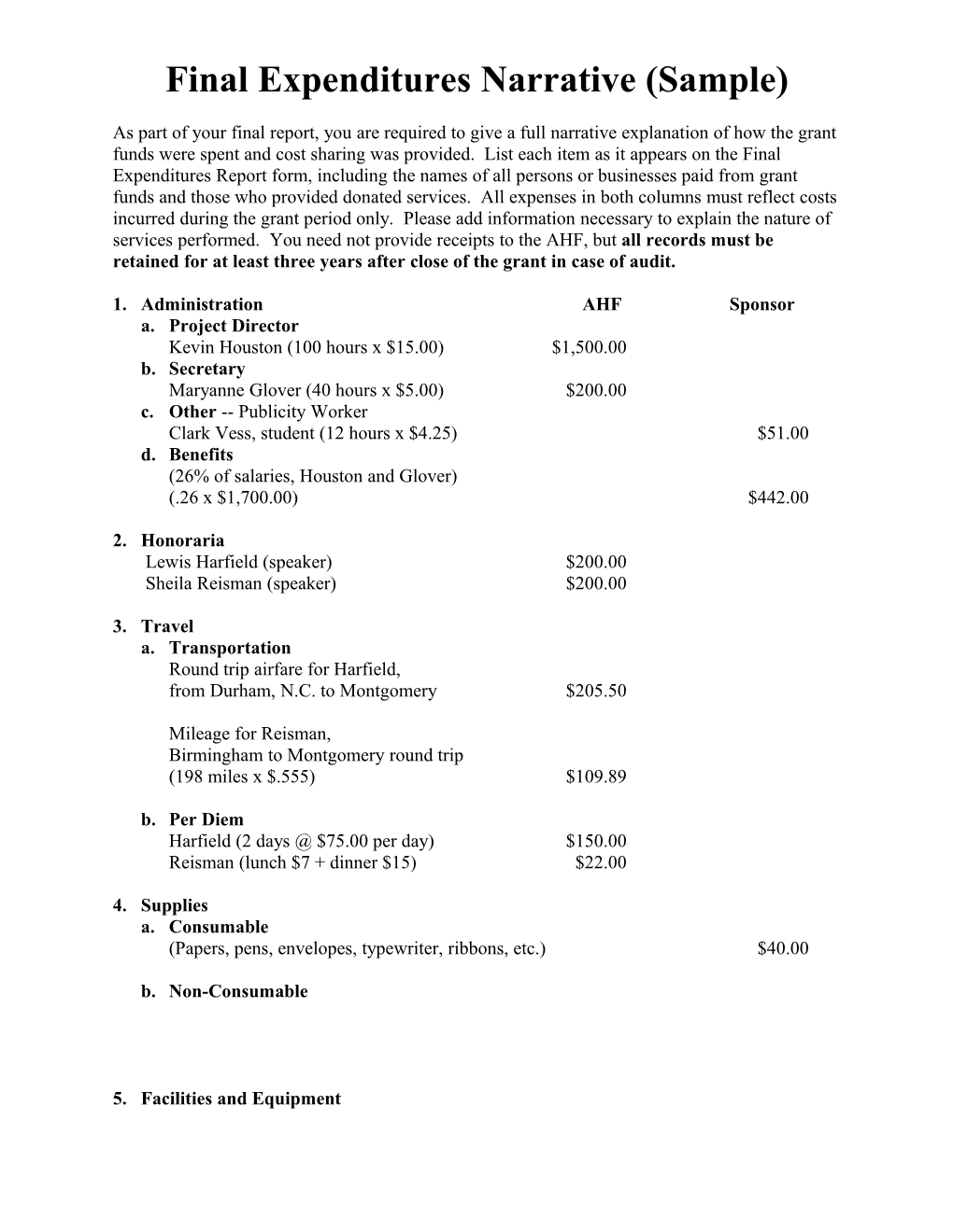 Sample Budget Narrative