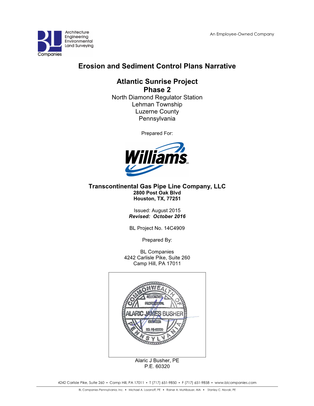 Erosion and Sediment Control Plans Narrative Atlantic Sunrise Project