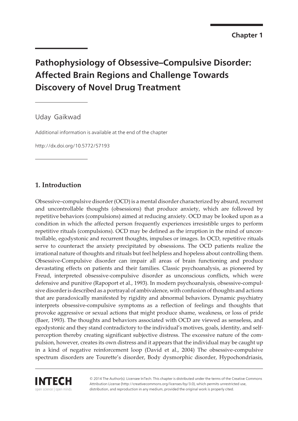 Pathophysiology of Obsessive–Compulsive Disorder: Affected Brain Regions and Challenge Towards Discovery of Novel Drug Treatment