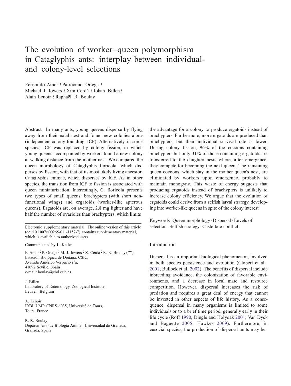 The Evolution of Worker–Queen Polymorphism in Cataglyphis Ants: Interplay Between Individual- and Colony-Level Selections