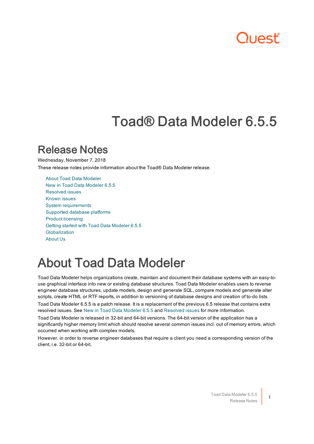 Toad® Data Modeler 6.5.5