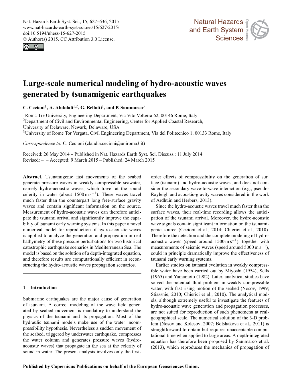 Large-Scale Numerical Modeling of Hydro-Acoustic Waves Generated by Tsunamigenic Earthquakes