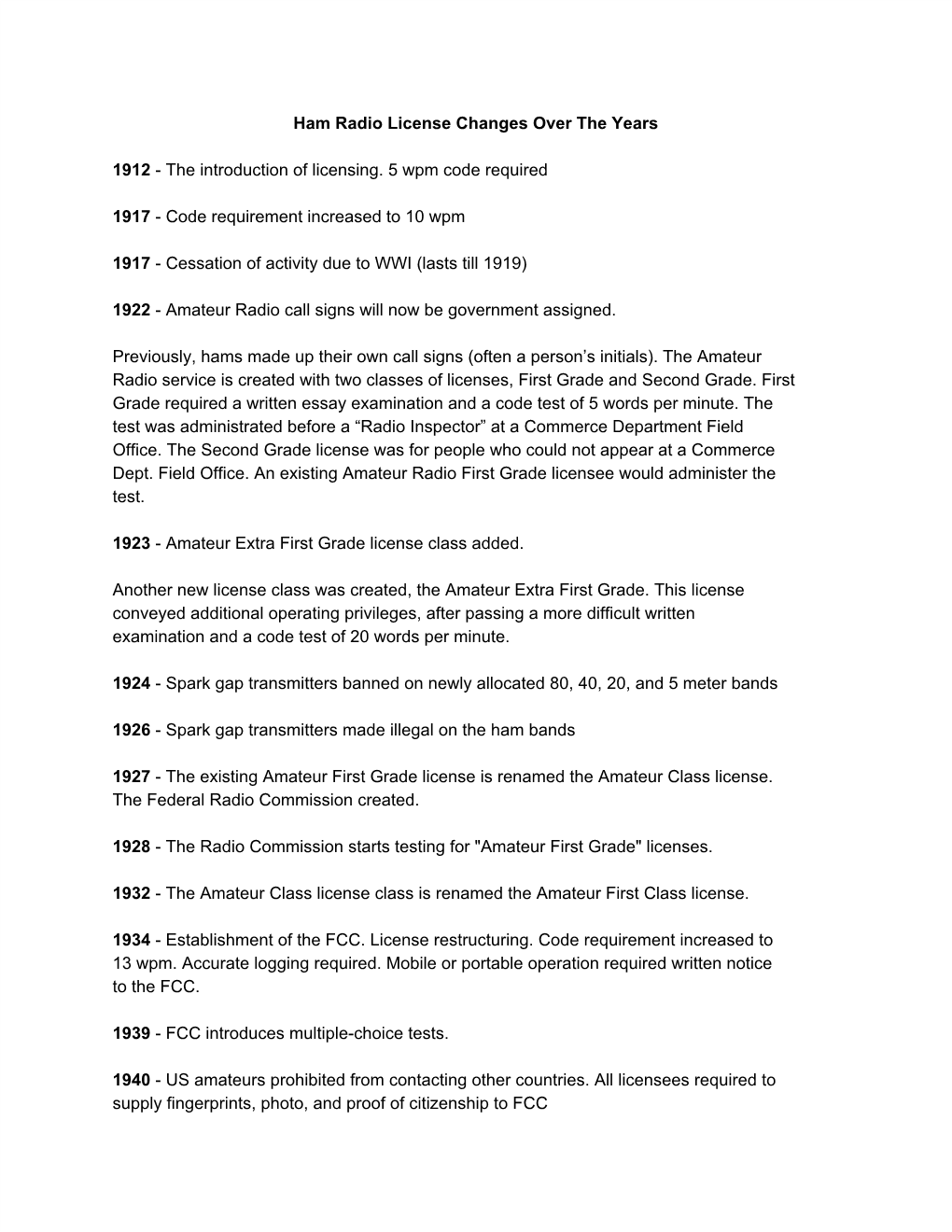 Ham Radio License Changes Over the Years 1912