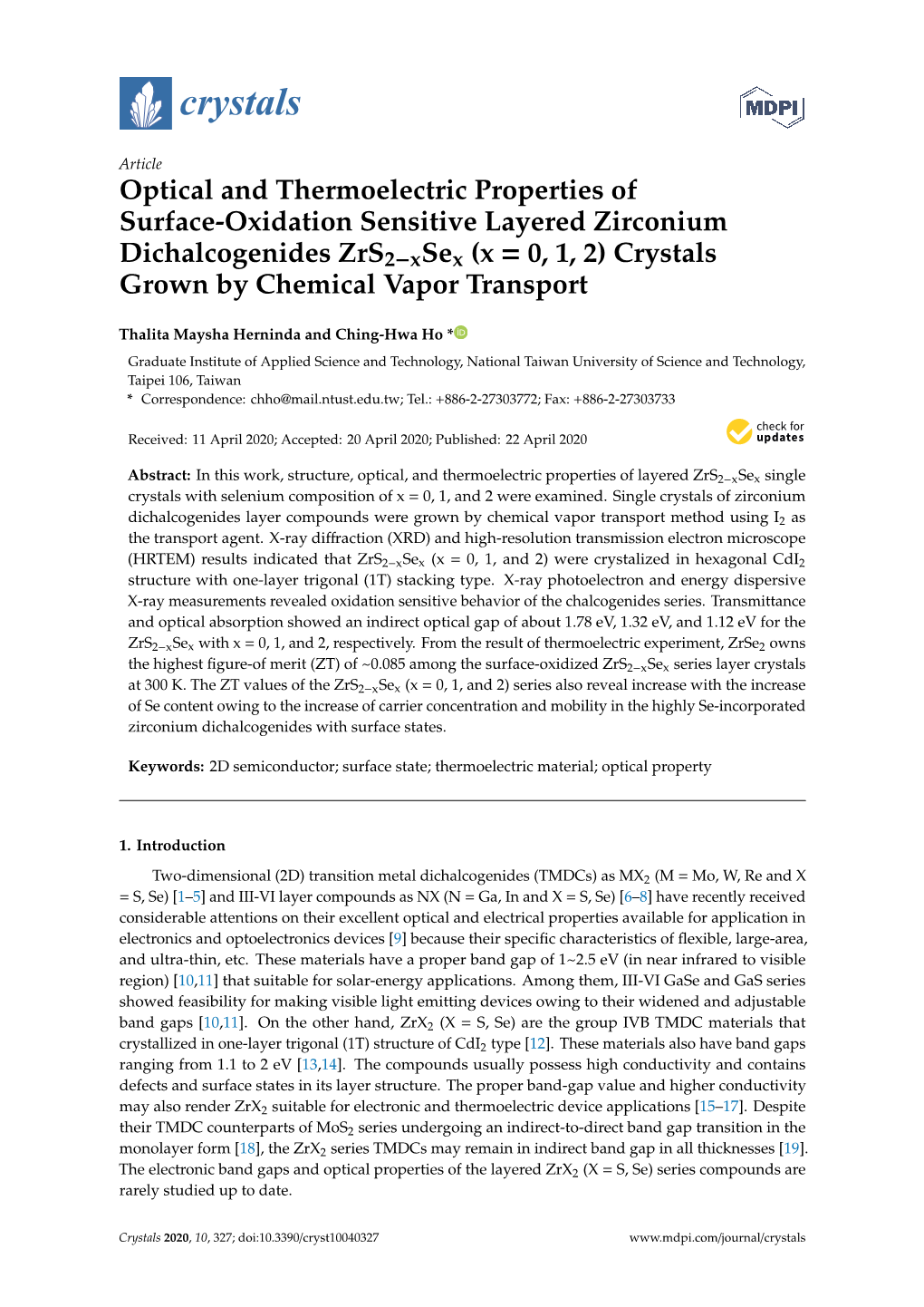 Optical and Thermoelectric Properties of Surface-Oxidation Sensitive Layered Zirconium Dichalcogenides Zrs2-Xsex