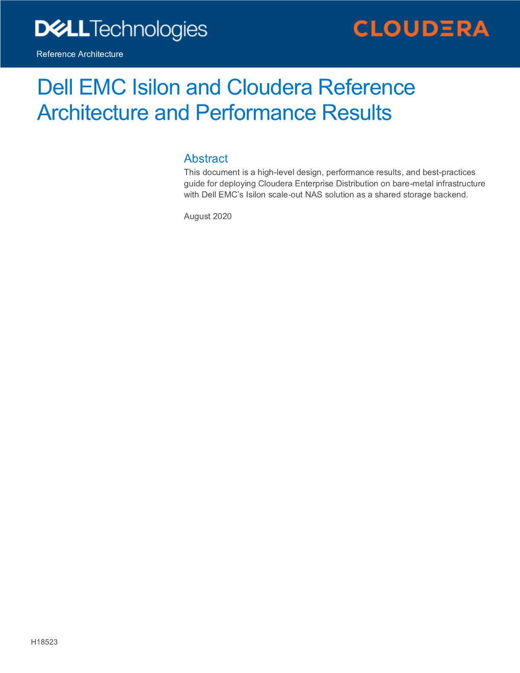 Dell EMC Isilon and Cloudera Reference Architecture and Performance Results