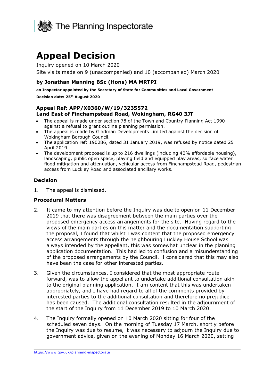 Appeal Decision Inquiry Opened on 10 March 2020 Site Visits Made on 9 (Unaccompanied) and 10 (Accompanied) March 2020