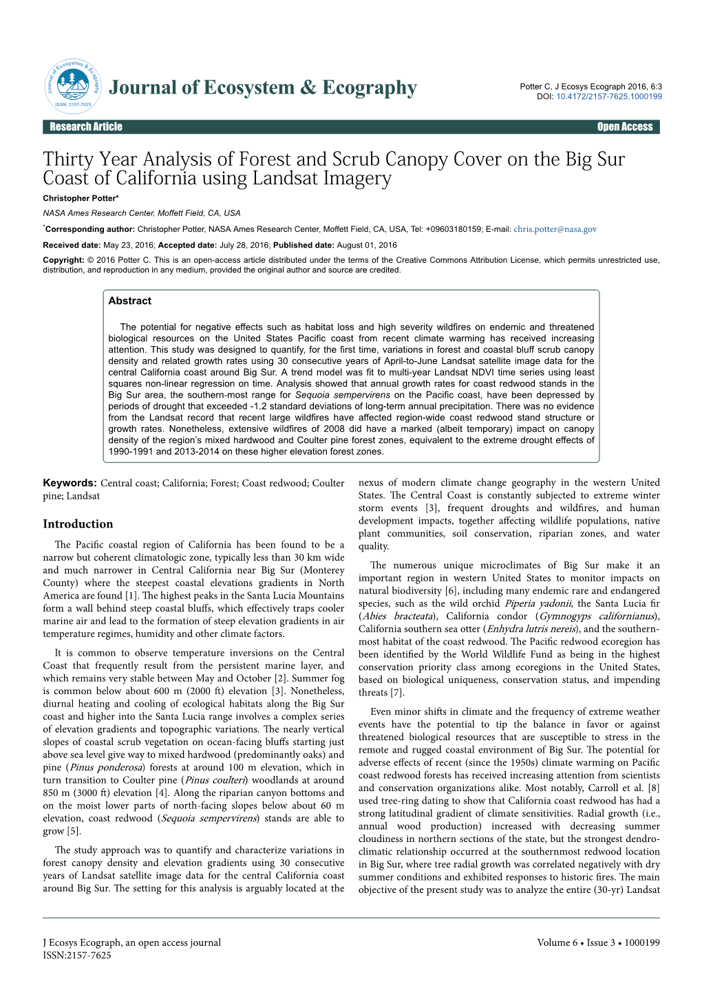 Thirty Year Analysis of Forest and Scrub Canopy Cover on the Big