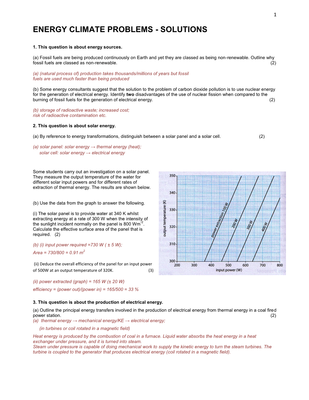 Energy Climate Problems - Solutions