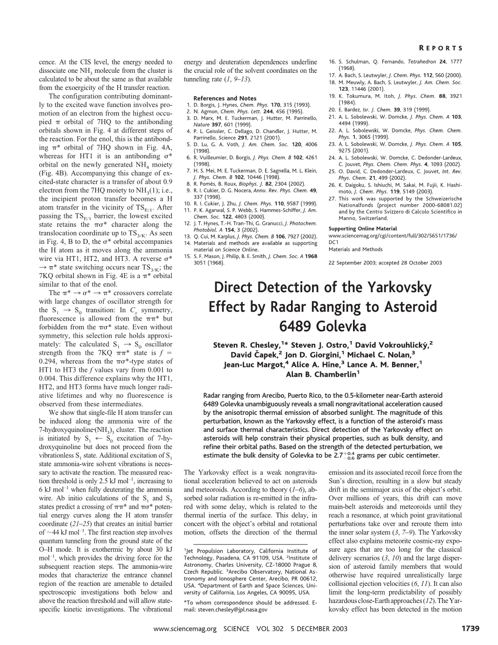 Direct Detection of the Yarkovsky Effect by Radar