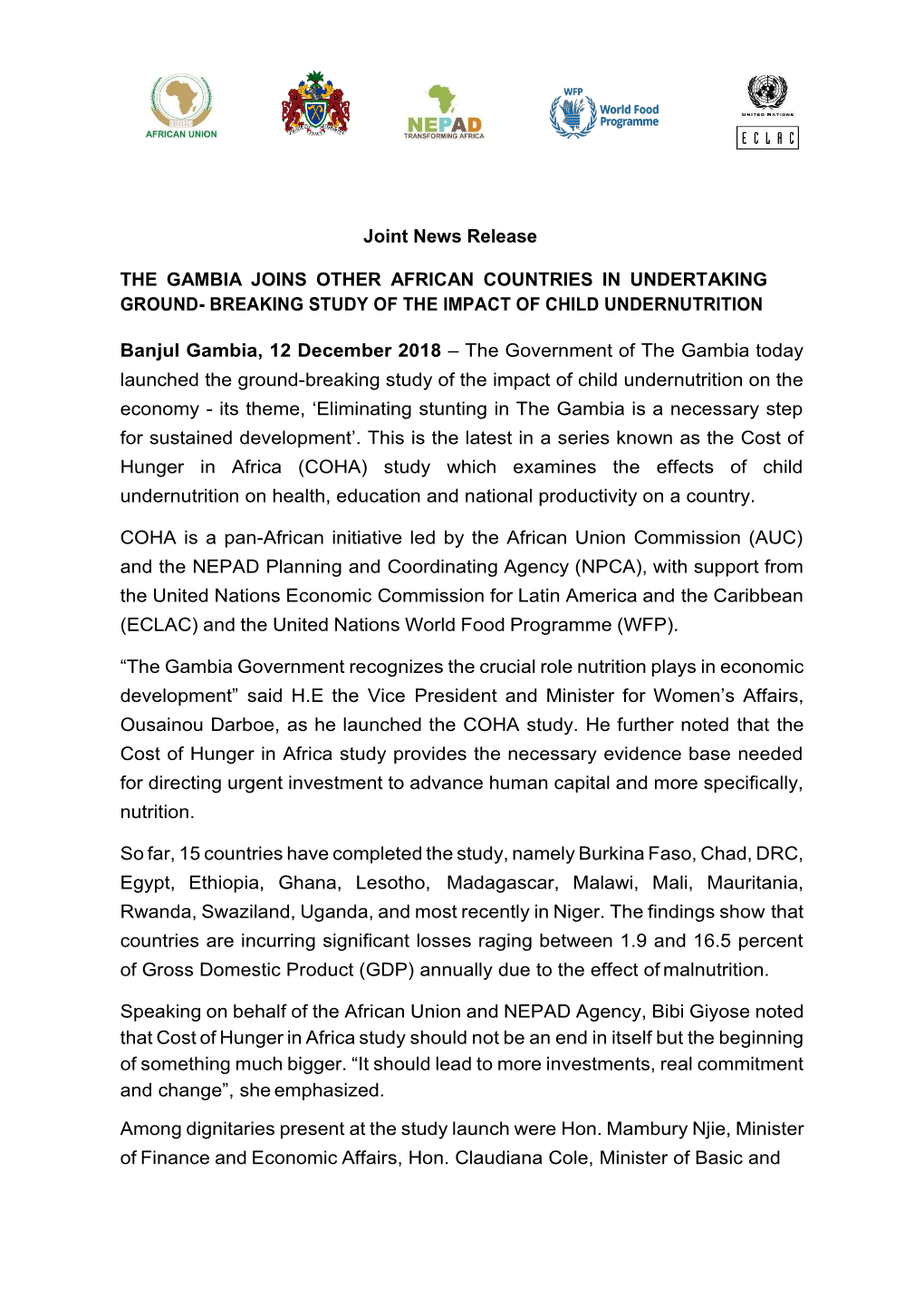 Joint News Release the GAMBIA JOINS OTHER