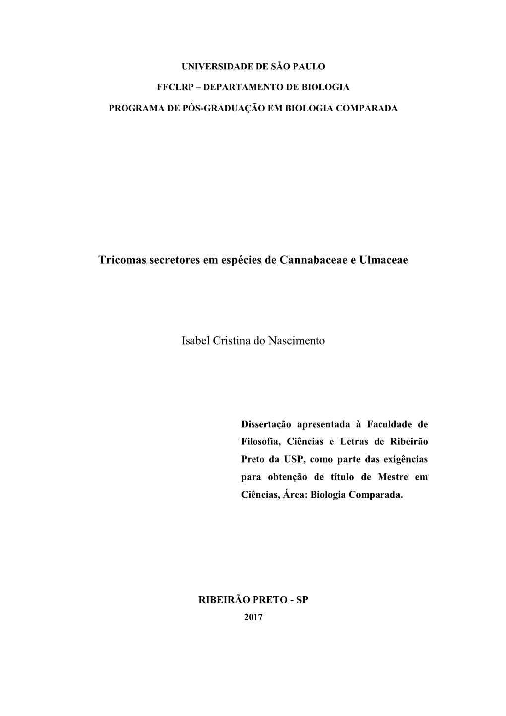 Tricomas Secretores Em Espécies De Cannabaceae E Ulmaceae Isabel