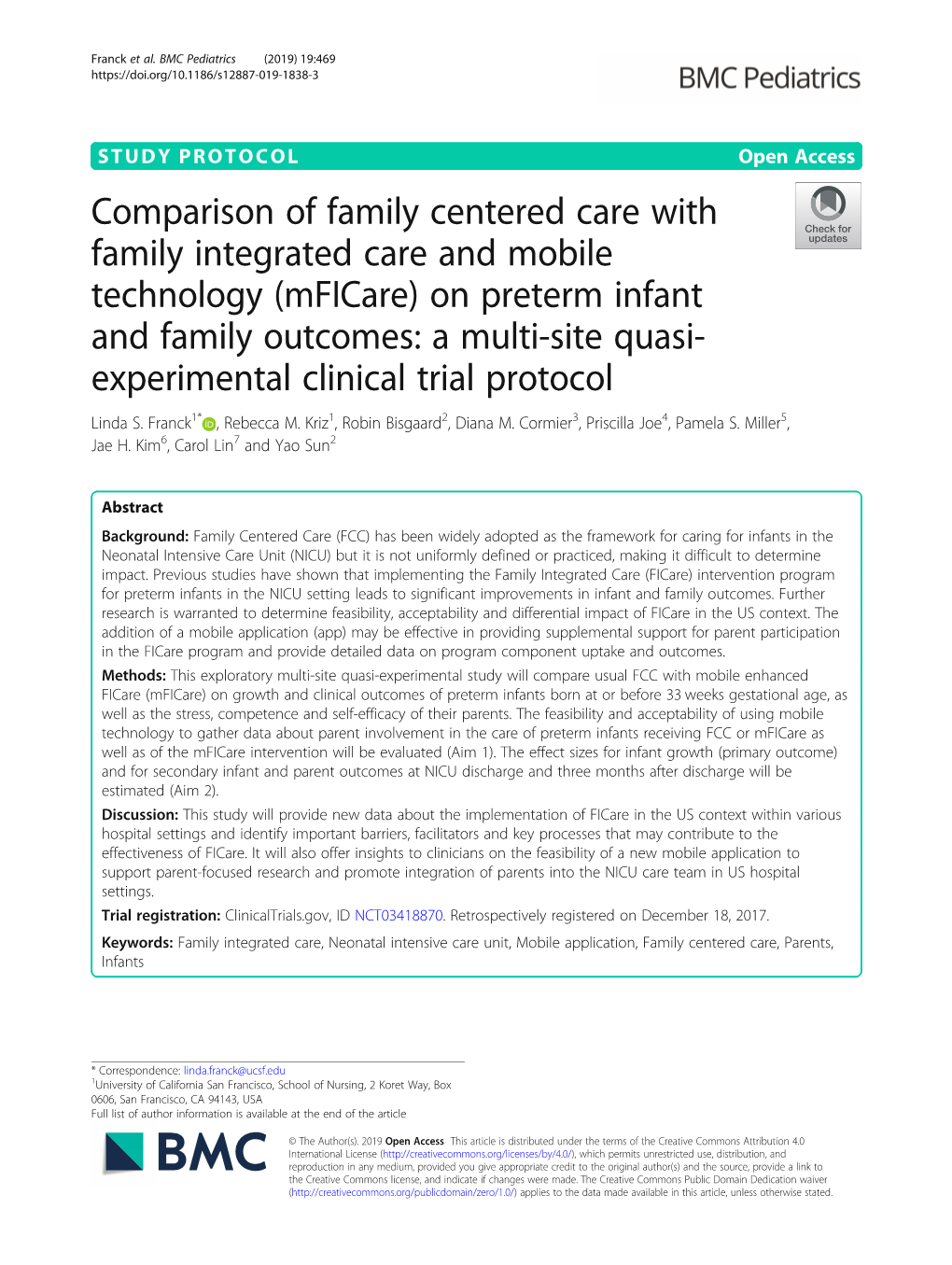 Comparison of Family Centered Care with Family Integrated Care and Mobile Technology (Mficare) on Preterm Infant and Family Outc