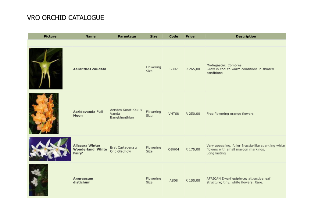 Vro Orchid Catalogue