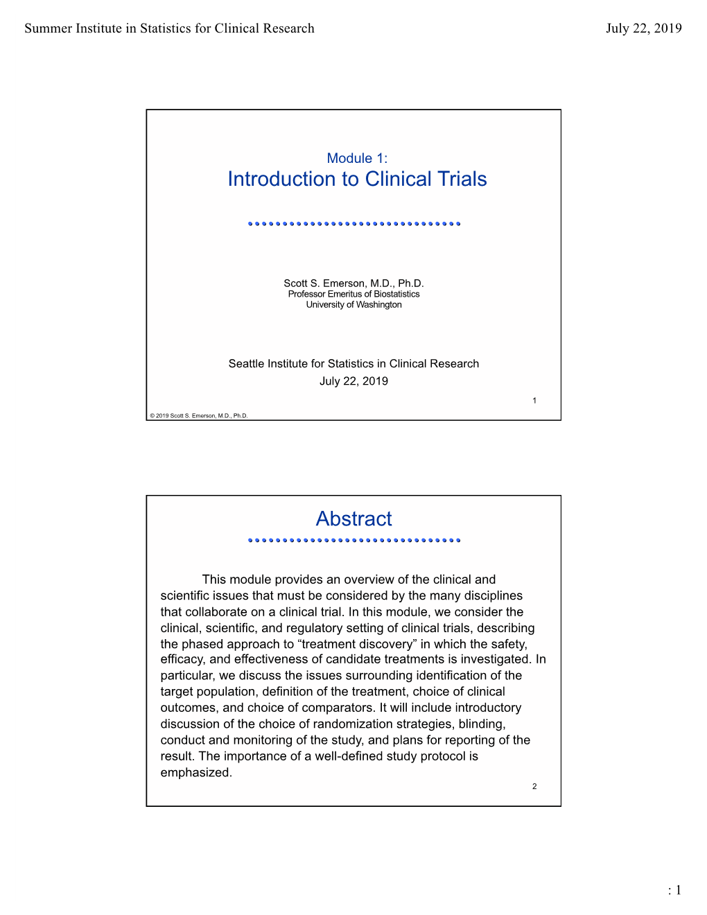 Introduction to Clinical Trials Abstract