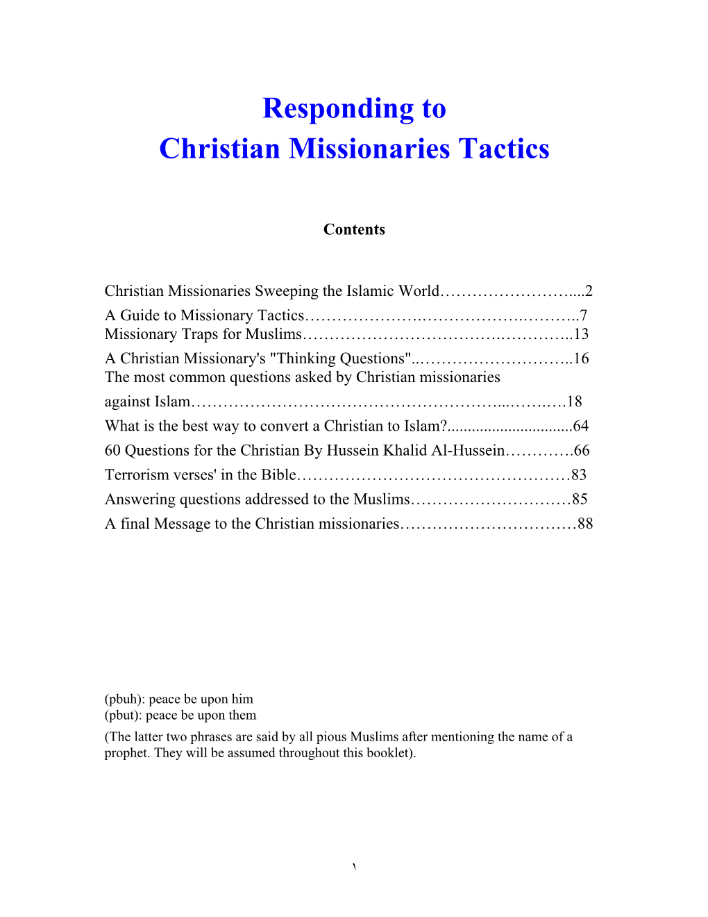 Responding to Christian Missionaries Tactics