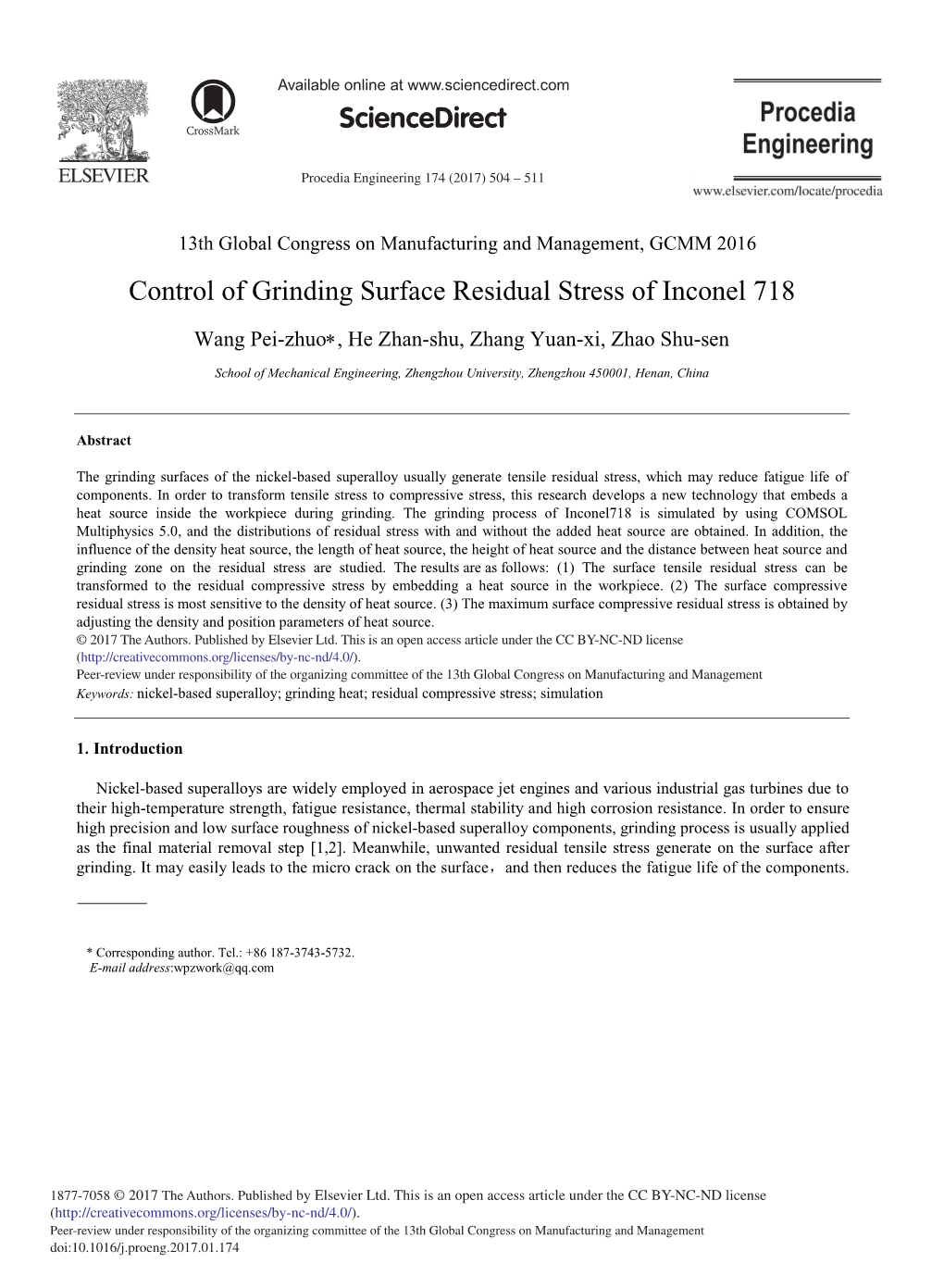 Control of Grinding Surface Residual Stress of Inconel 718