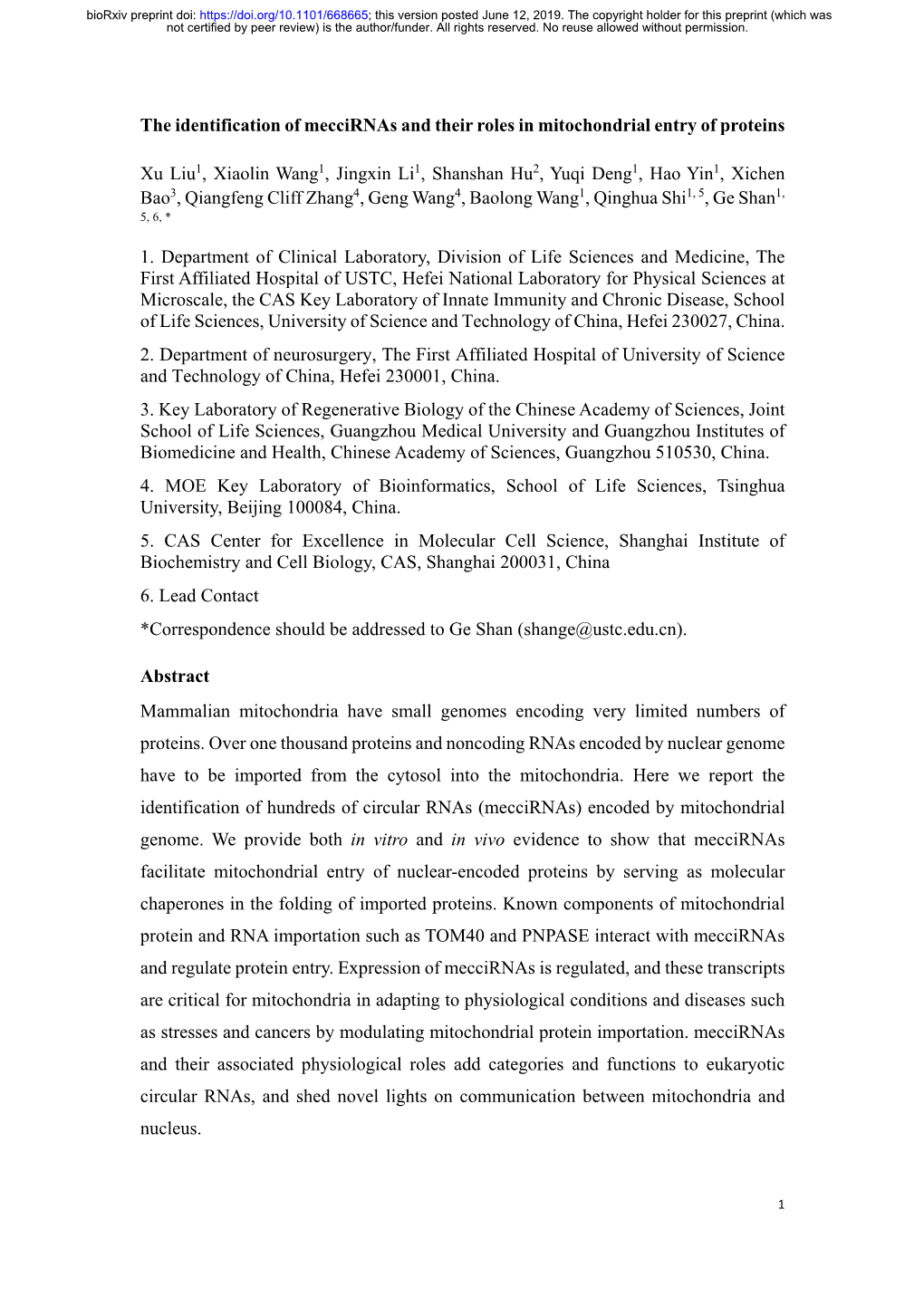 The Identification of Meccirnas and Their Roles in Mitochondrial Entry of Proteins