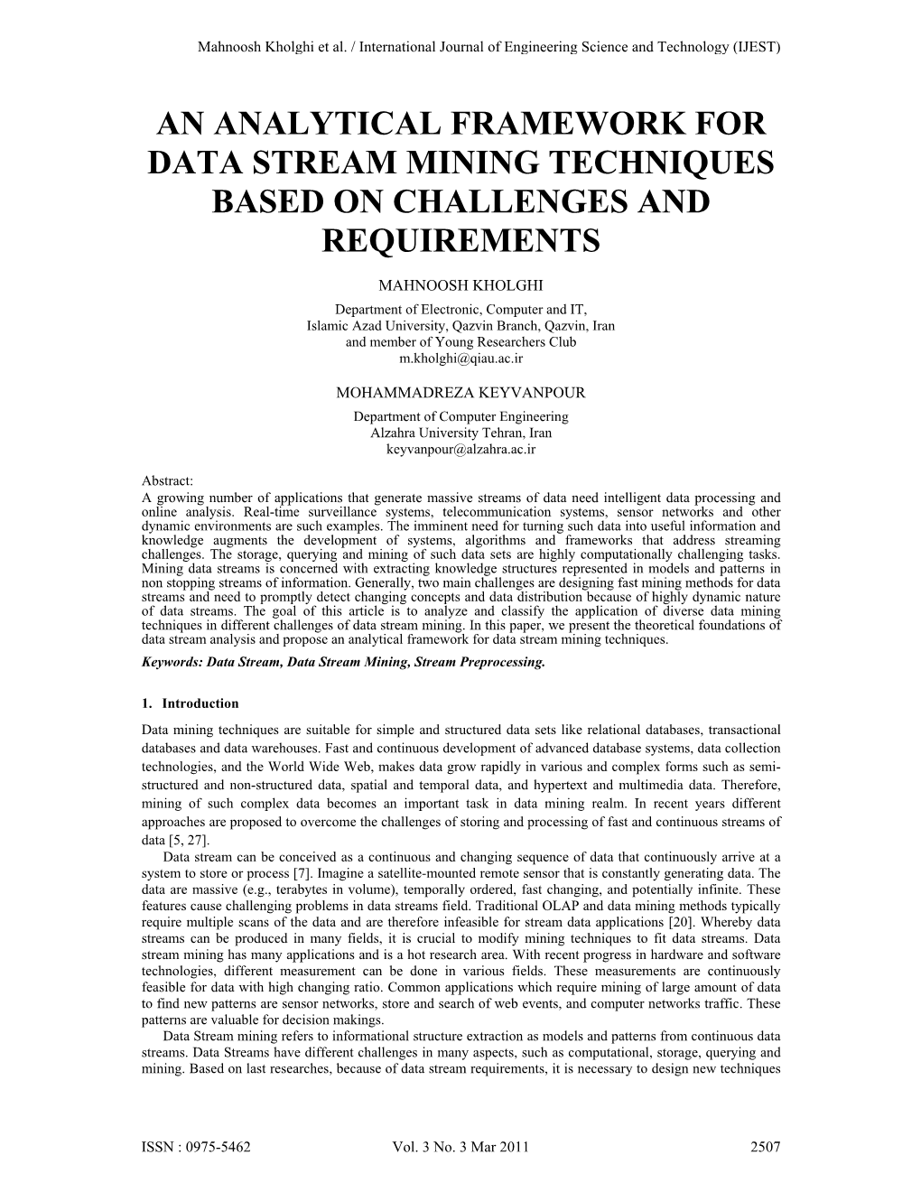 An Analytical Framework for Data Stream Mining Techniques Based on Challenges and Requirements