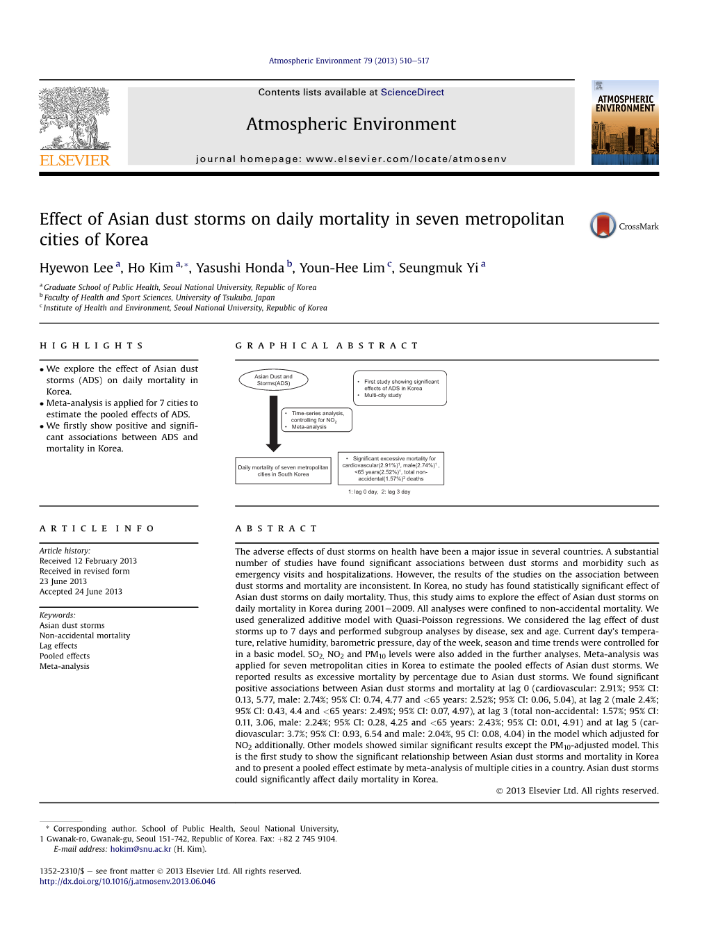 Effect of Asian Dust Storms on Daily Mortality in Seven Metropolitan Cities of Korea