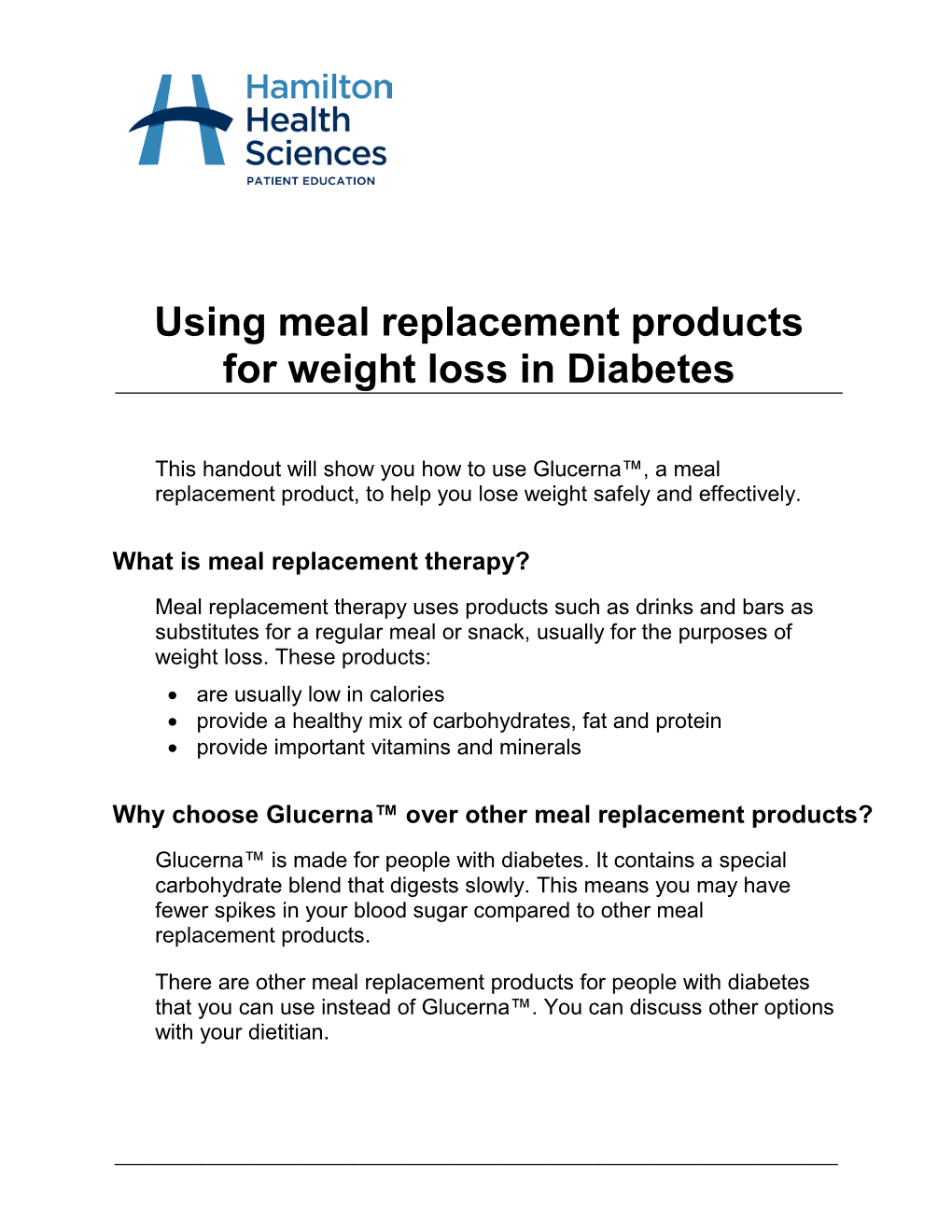 Using Meal Replacement Products for Weight Loss in Diabetes