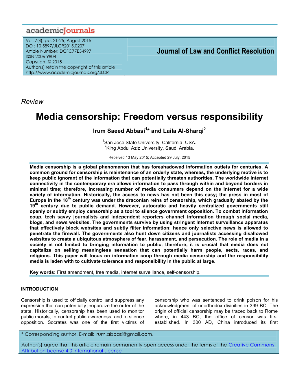 Media Censorship: Freedom Versus Responsibility