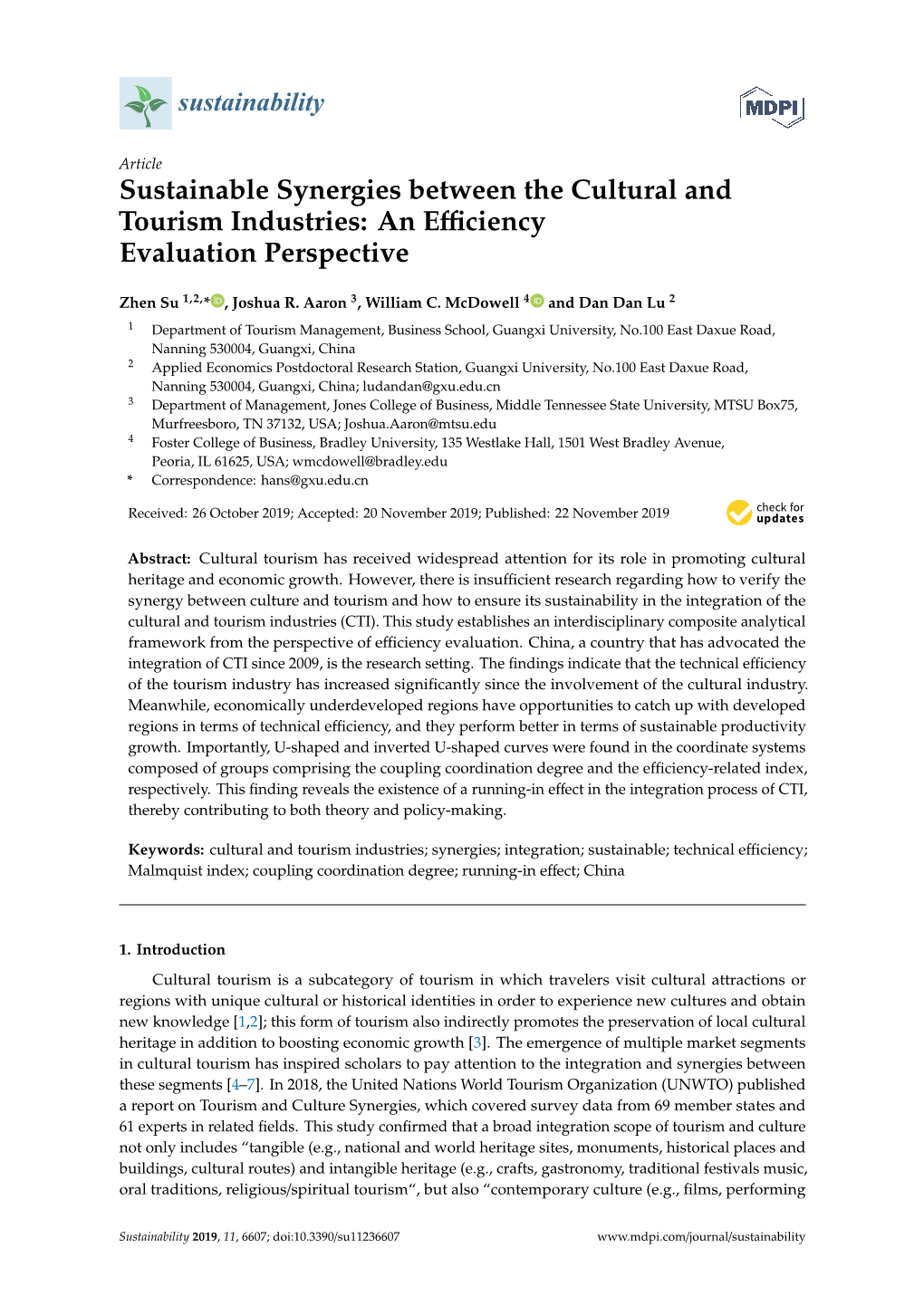 Sustainable Synergies Between the Cultural and Tourism Industries: an Eﬃciency Evaluation Perspective