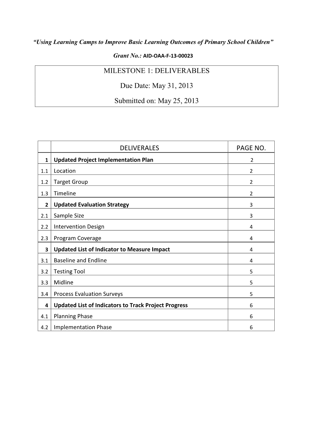 DELIVERABLES Due Date: December 1, 2013 Submitted On: December 1, 2013