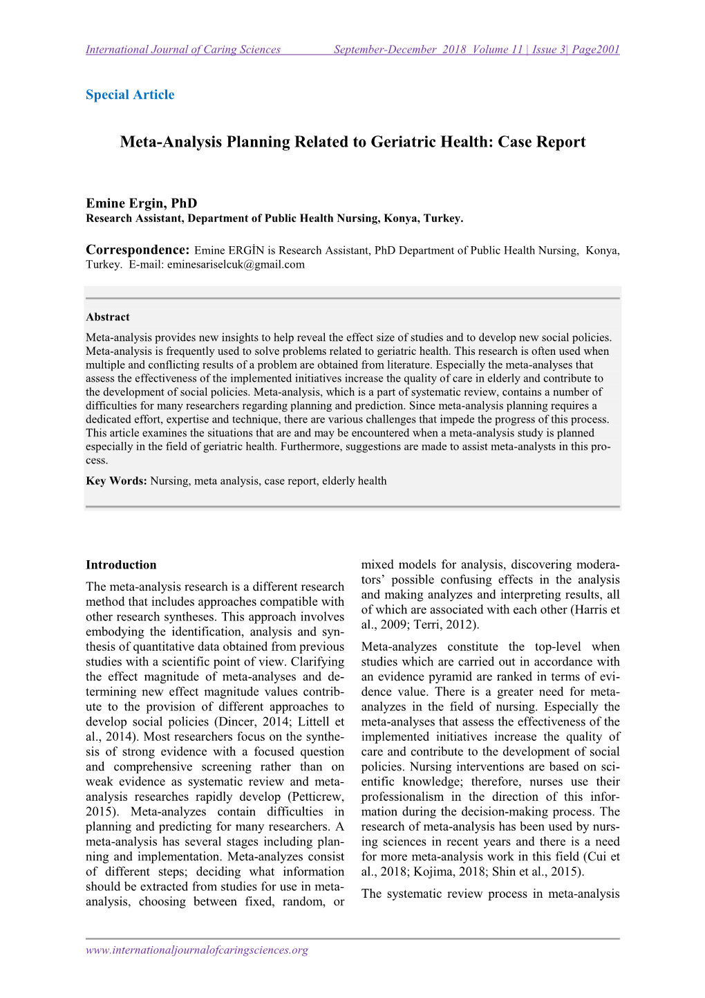 Meta-Analysis Planning Related to Geriatric Health: Case Report