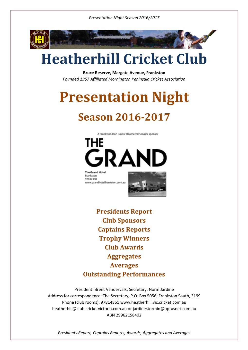 Heatherhill Cricket Club Presentation Night