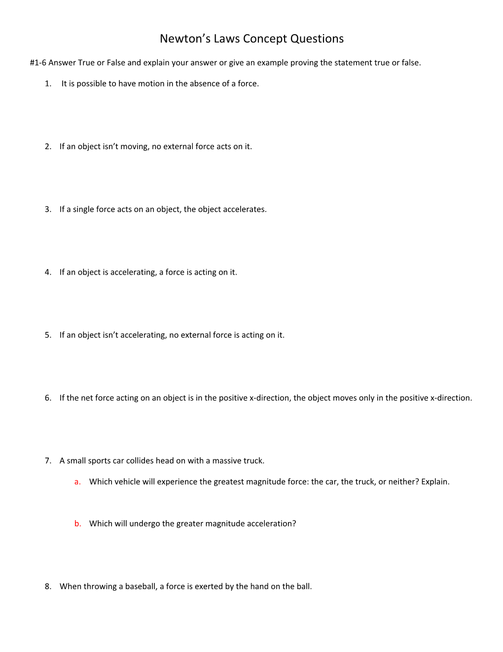 Newton S Laws Concept Questions