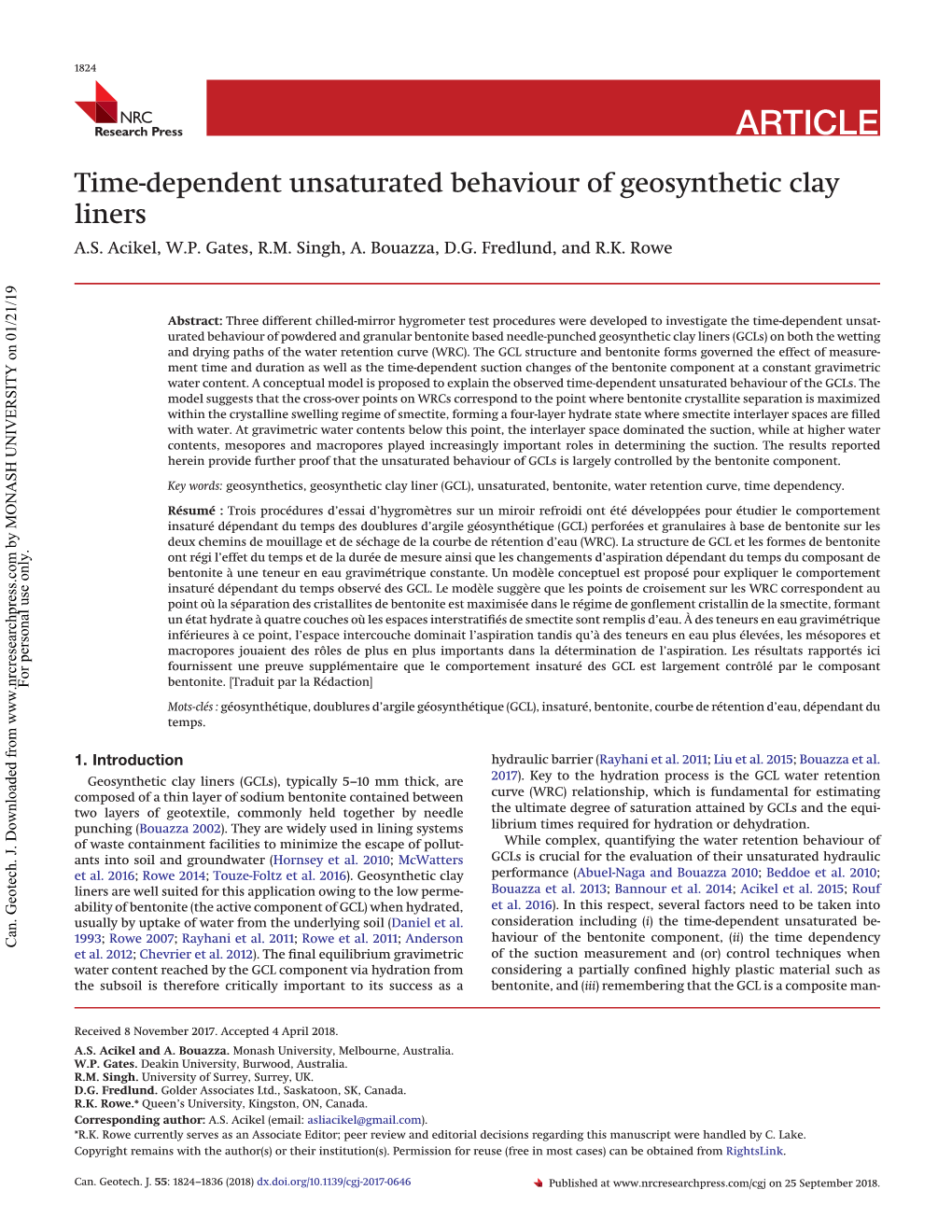 Time-Dependent Unsaturated Behaviour of Geosynthetic Clay Liners A.S
