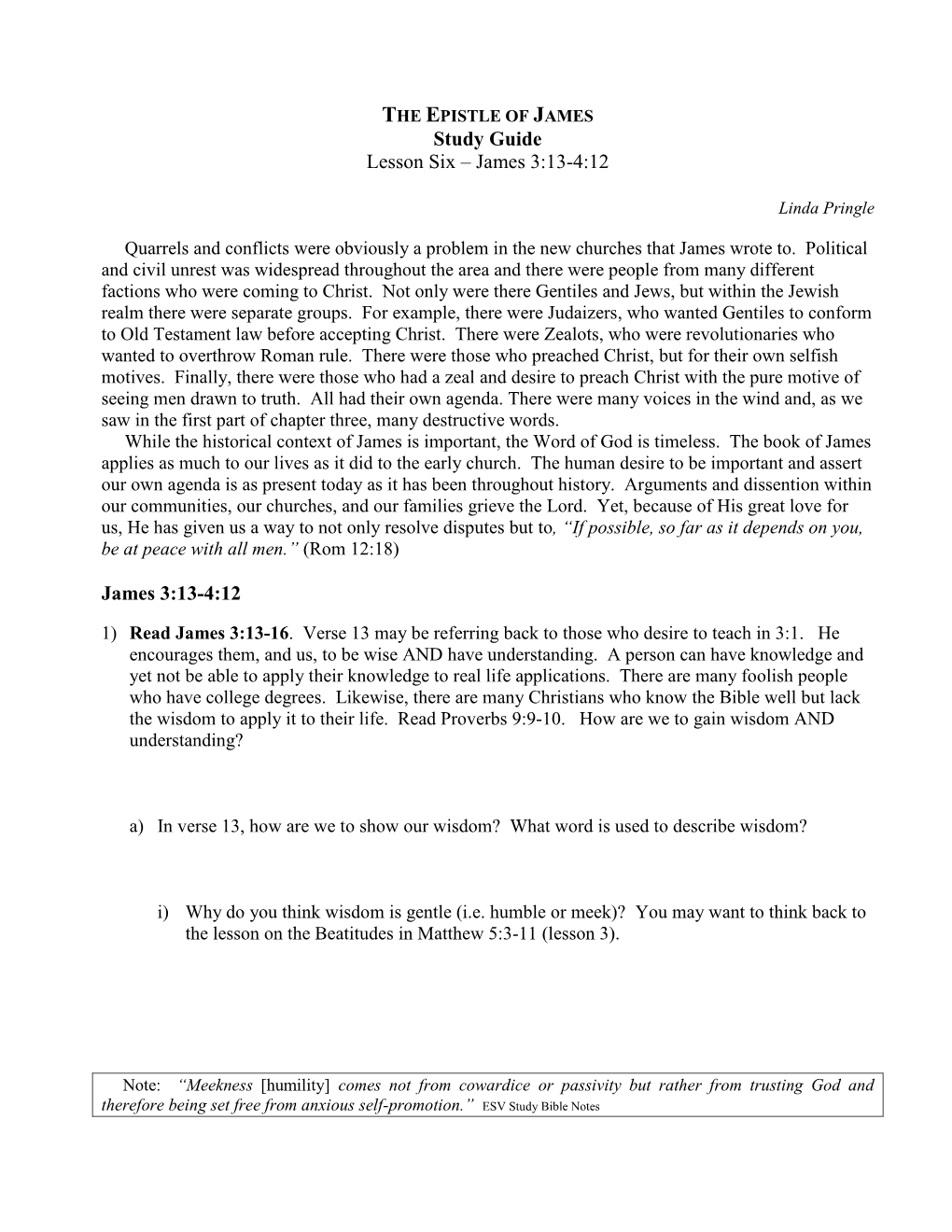 Study Guide Lesson Six – James 3:13-4:12