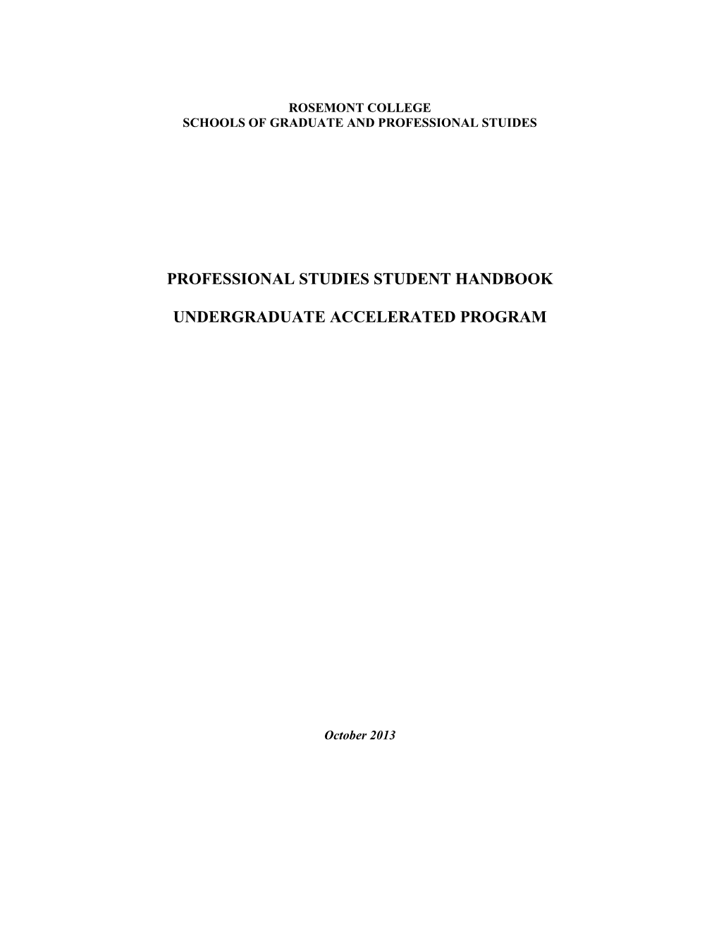 Professional Studies Student Handbook Undergraduate Accelerated Program