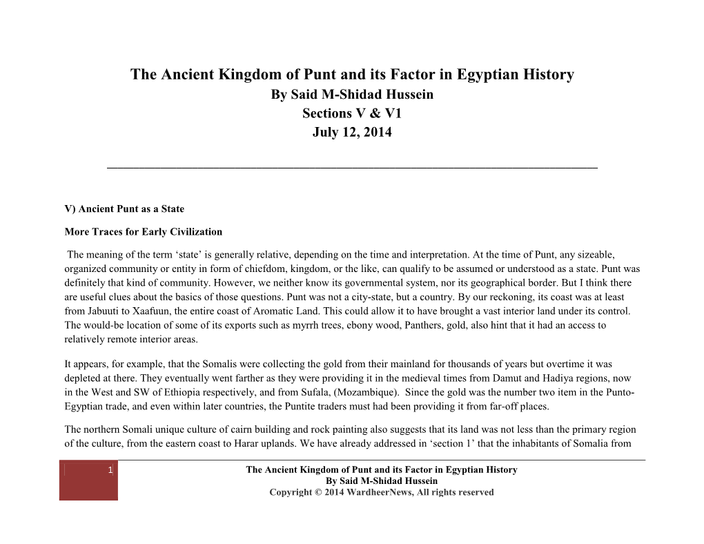 The Ancient Kingdom of Punt and Its Factor in Egyptian History by Said M-Shidad Hussein Sections V & V1 July 12, 2014