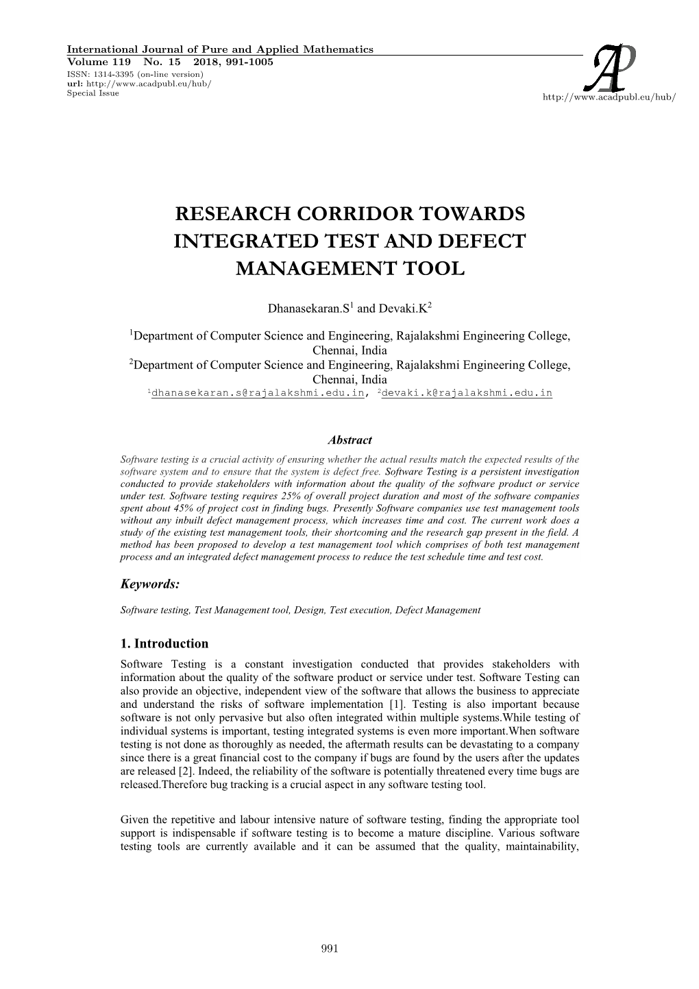 Research Corridor Towards Integrated Test and Defect Management Tool