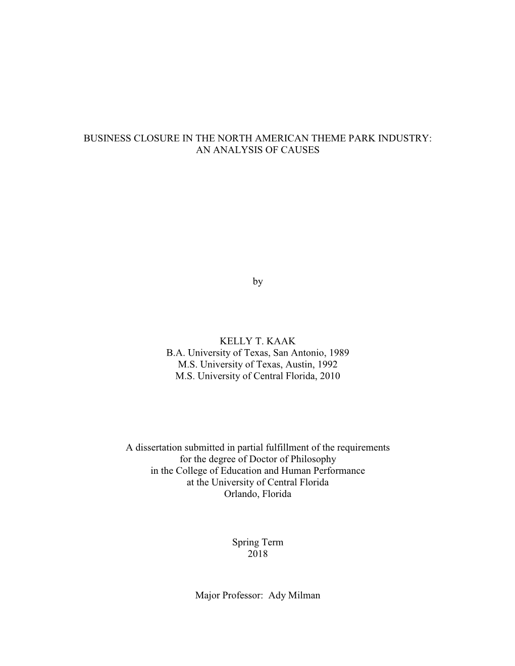 Business Closure in the North American Theme Park Industry: an Analysis of Causes