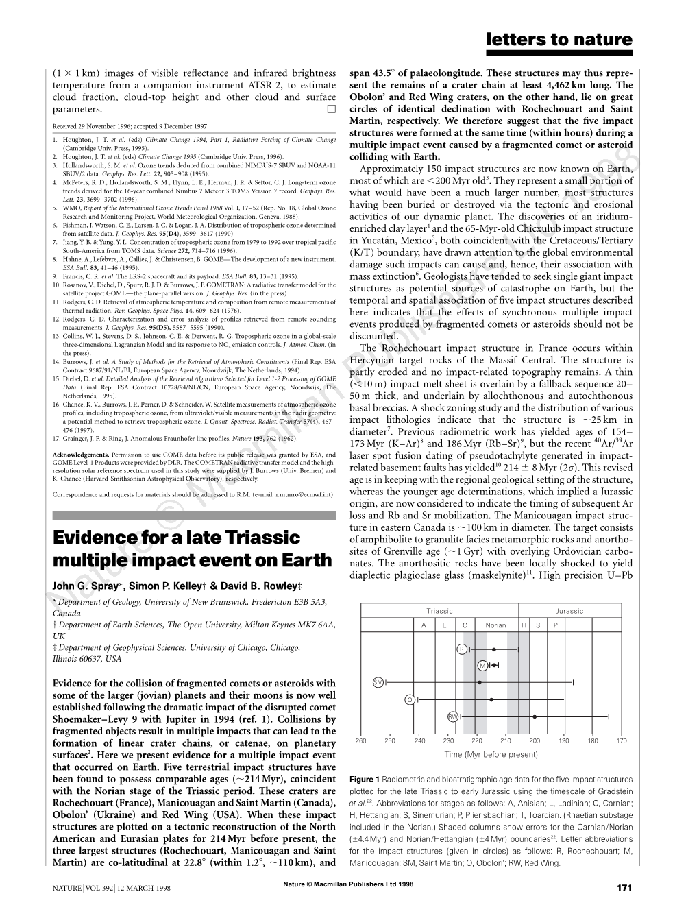 Evidence for a Late Triassic Multiple Impact Event on Earth