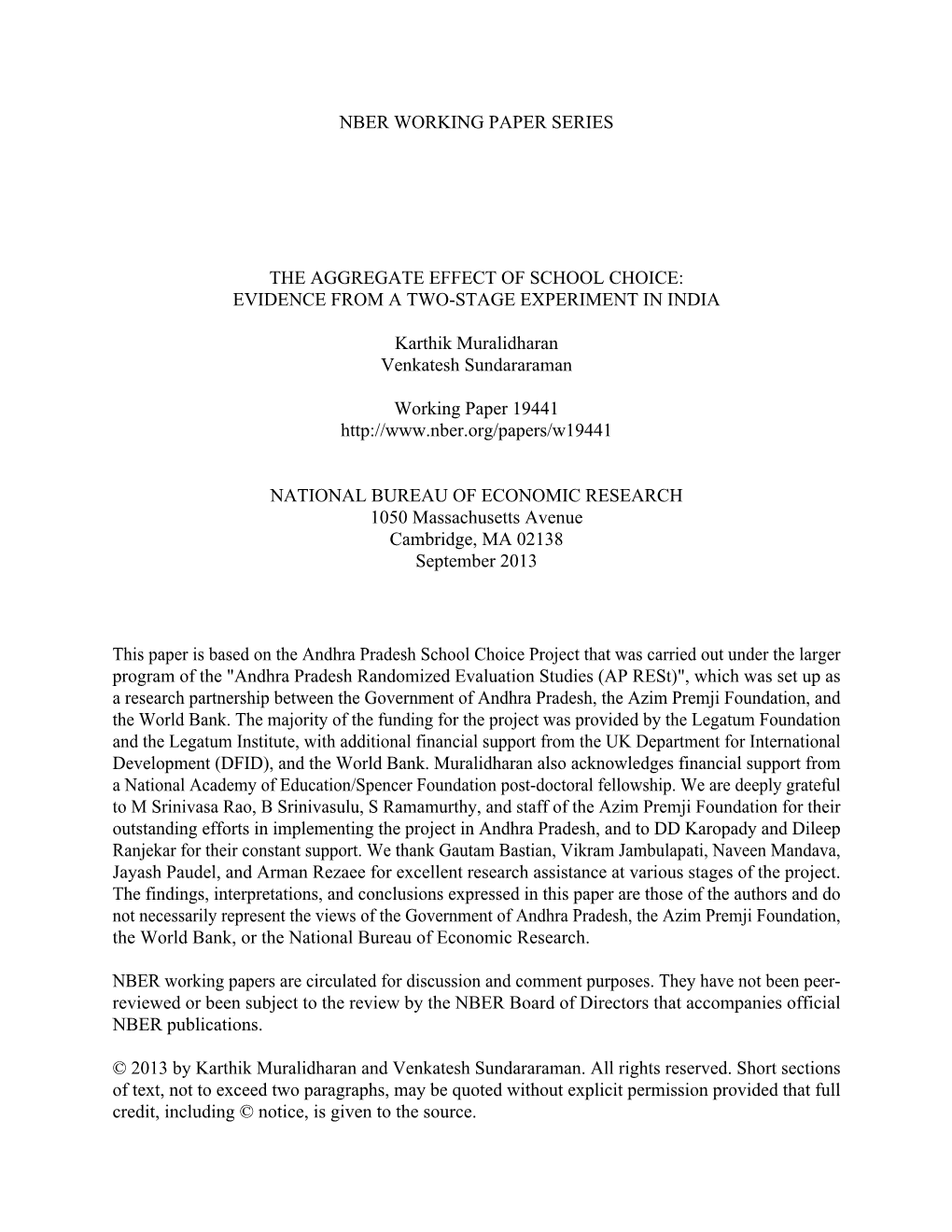 The Aggregate Effect of School Choice: Evidence from a Two-Stage Experiment in India