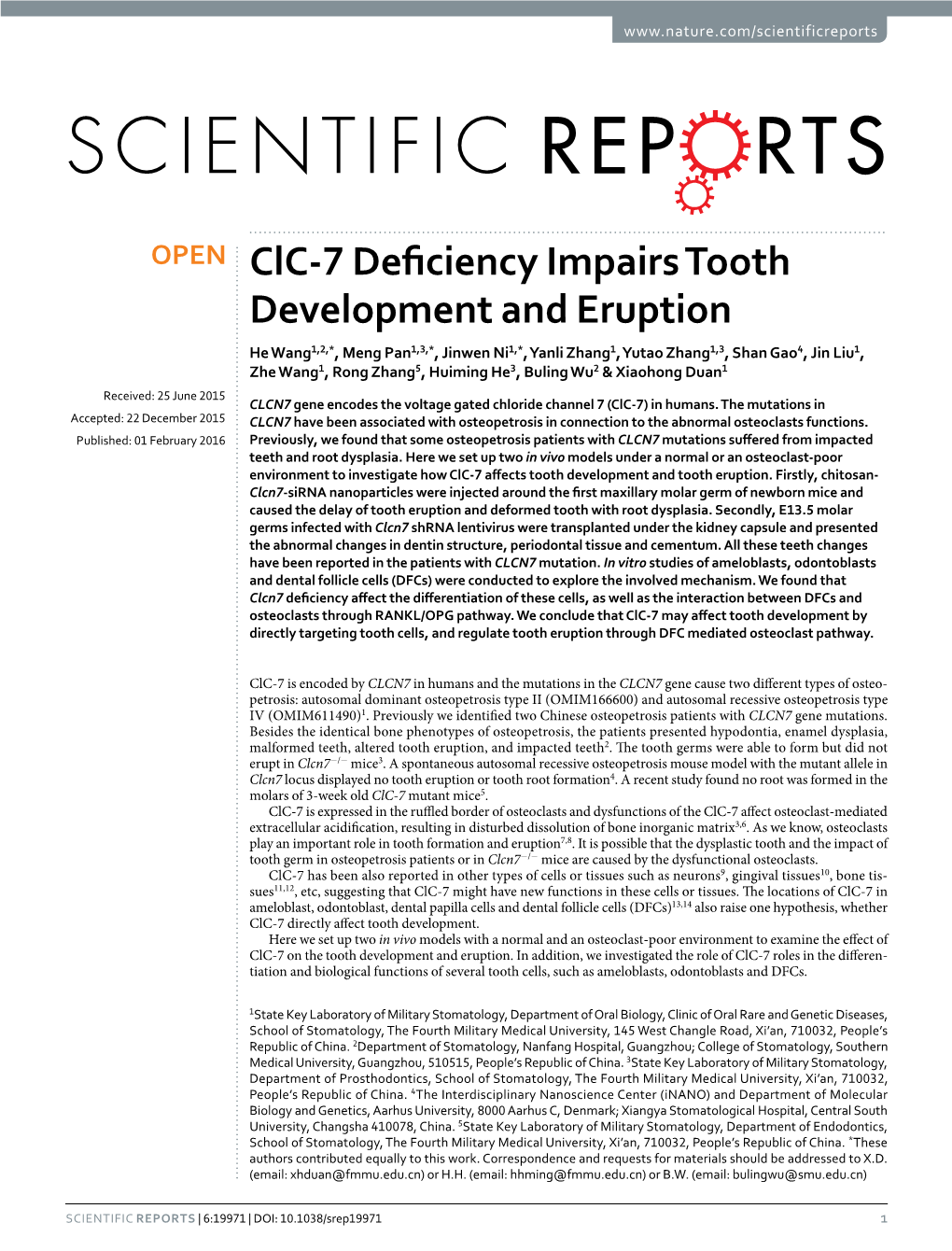 Clc-7 Deficiency Impairs Tooth Development and Eruption