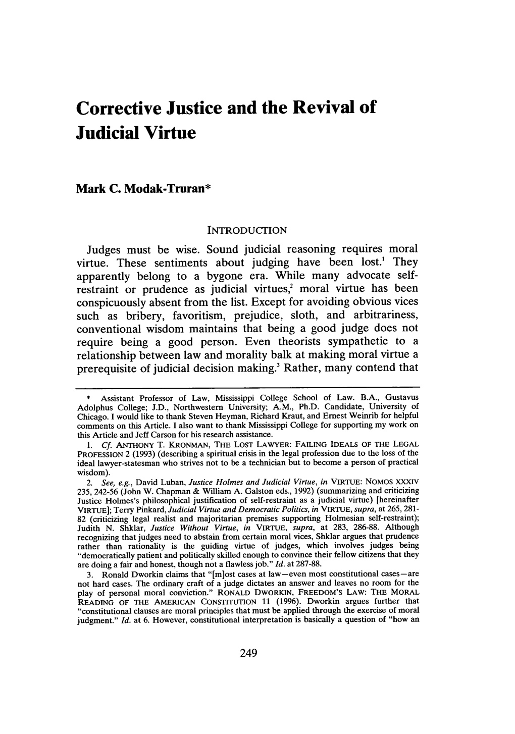 Corrective Justice and the Revival of Judicial Virtue