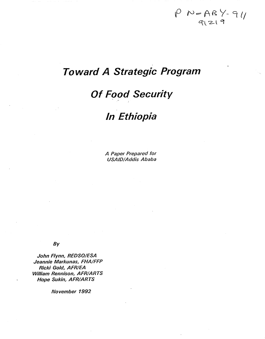 To Ward a Strategic Program of Food Security in Ethiopia