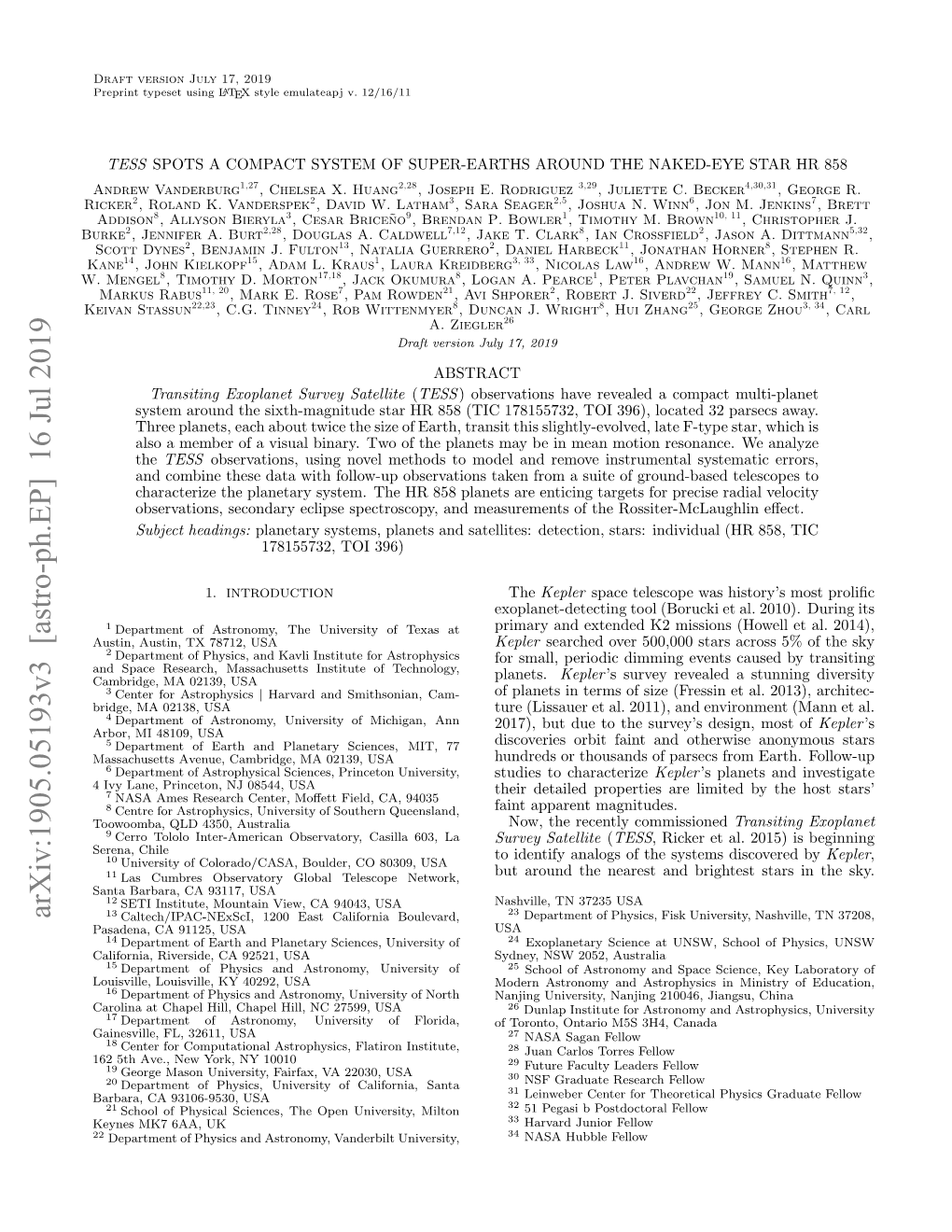 Arxiv:1905.05193V3 [Astro-Ph.EP] 16 Jul 2019