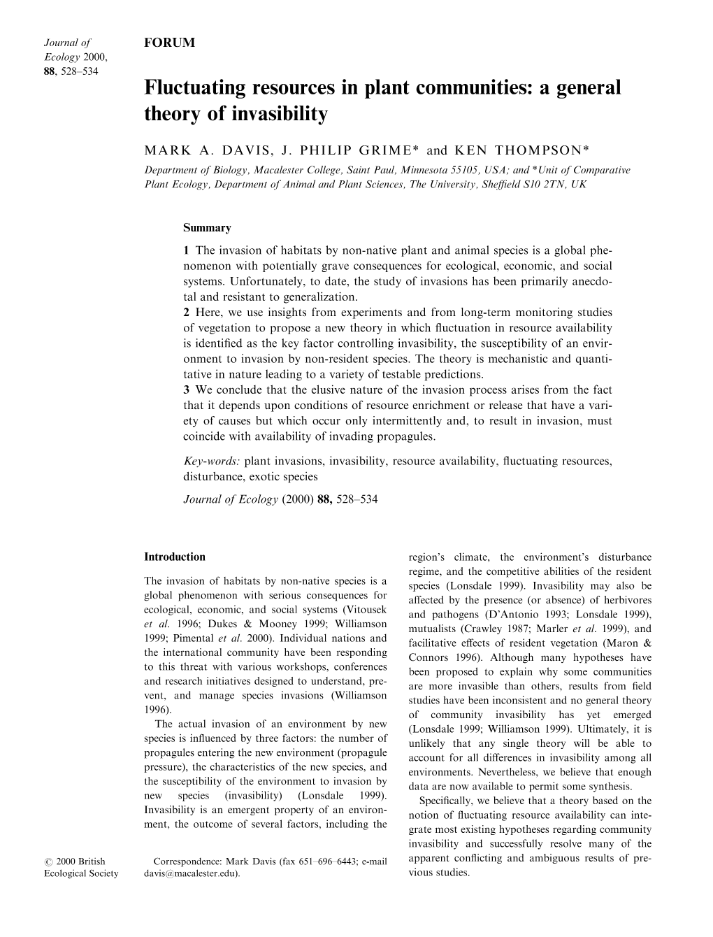 Fluctuating Resources in Plant Communities: a General Theory of Invasibility