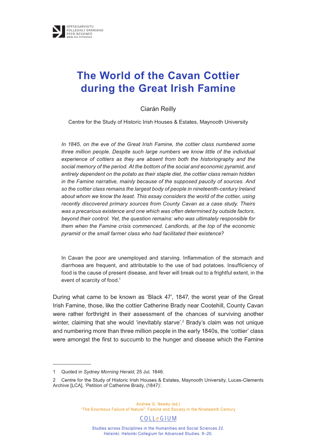 The World of the Cavan Cottier During the Great Irish Famine