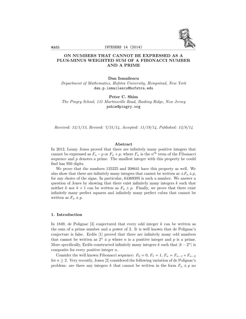 Dan Ismailescu Department of Mathematics, Hofstra University, Hempstead, New York Dan.P.Ismailescu@Hofstra.Edu