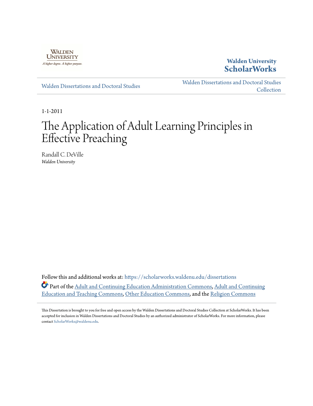 The Application of Adult Learning Principles in Effective Preaching Randall C