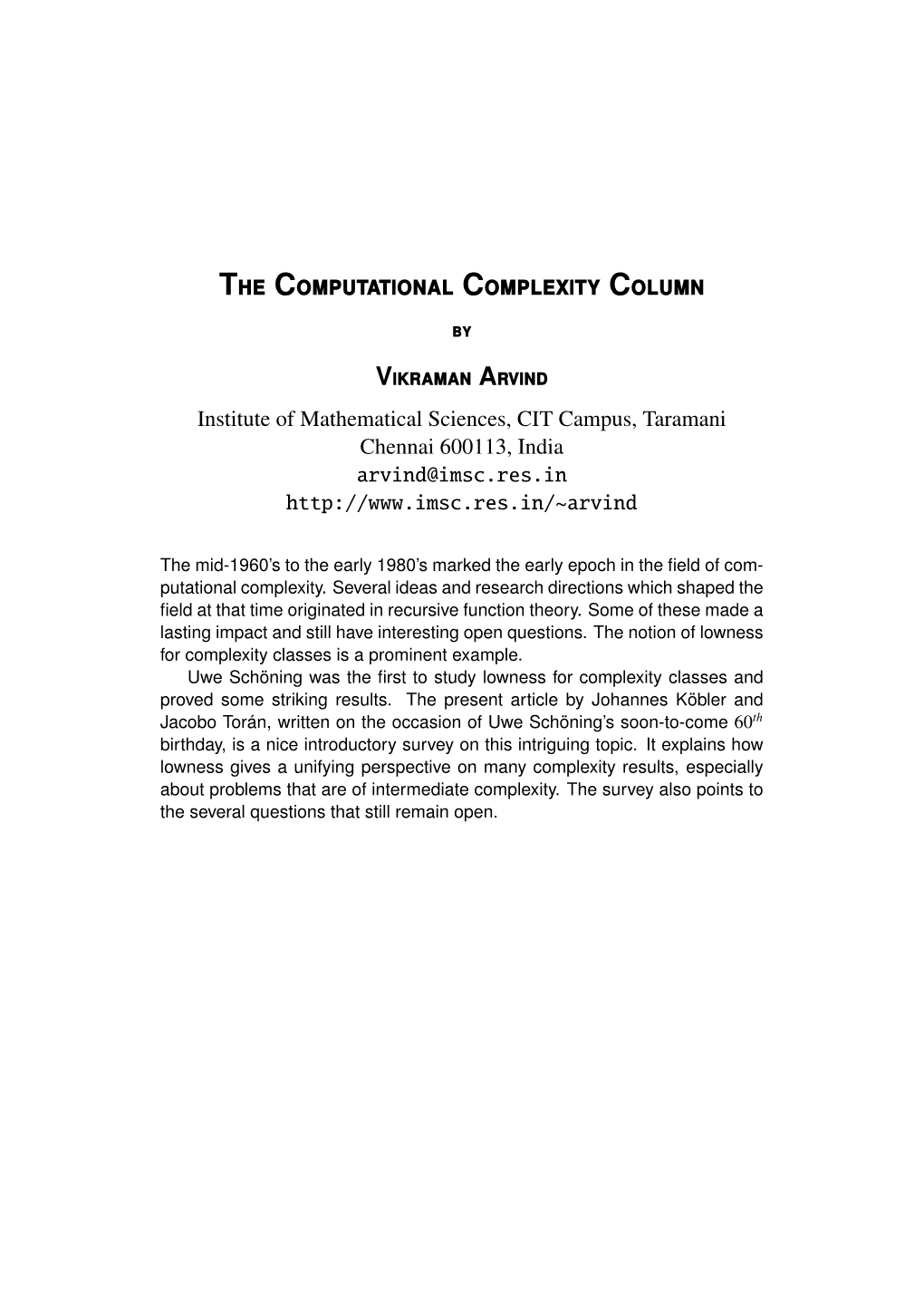 The Computational Complexity Column